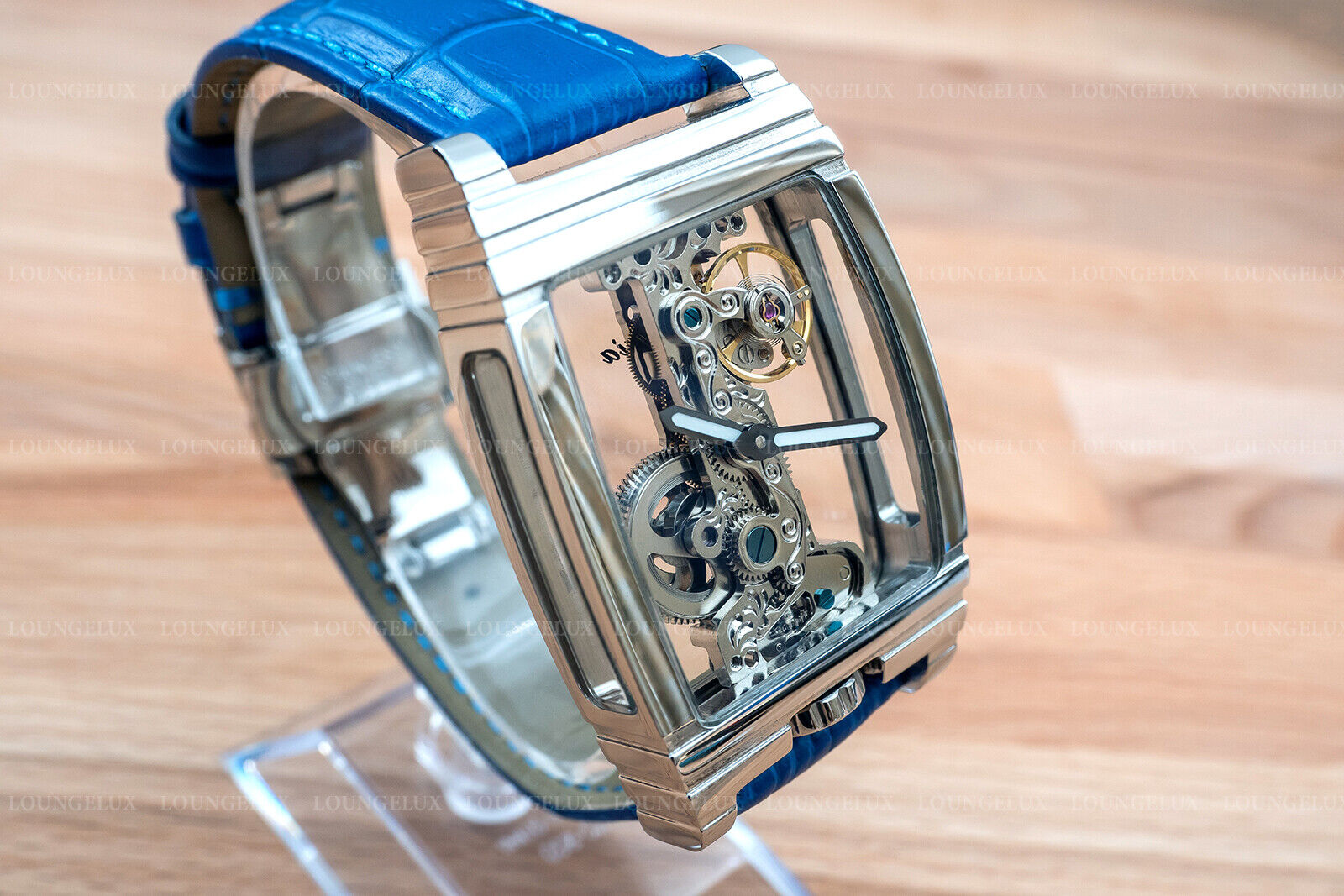 Mens Silver Bridge Manual Mechanical Watch - Blue Leather Strap Gift - Görsel 7