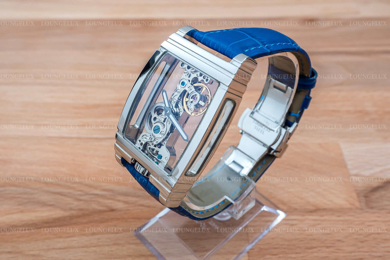 Mens Silver Bridge Manual Mechanical Watch - Blue Leather Strap Gift - Görsel 8