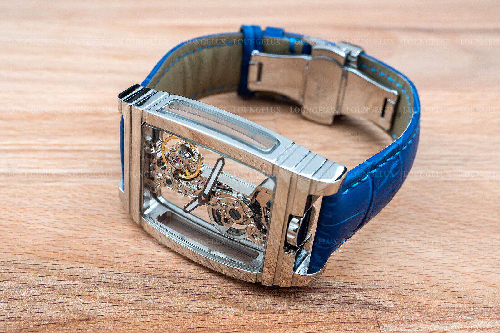 Mens Silver Bridge Manual Mechanical Watch - Blue Leather Strap Gift - Görsel 9