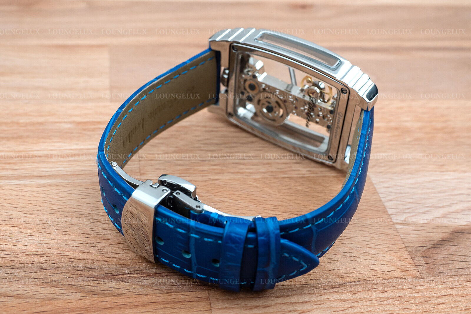 Mens Silver Bridge Manual Mechanical Watch - Blue Leather Strap Gift - Görsel 10