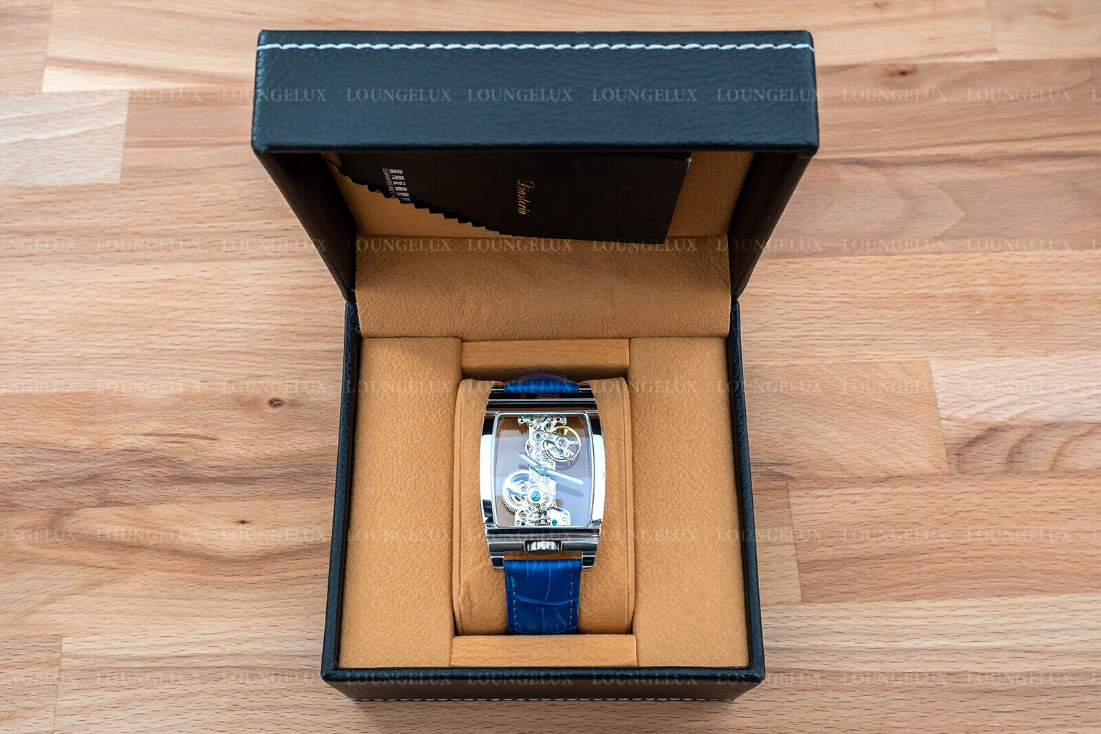 Mens Silver Bridge Manual Mechanical Watch - Blue Leather Strap Gift - Görsel 12
