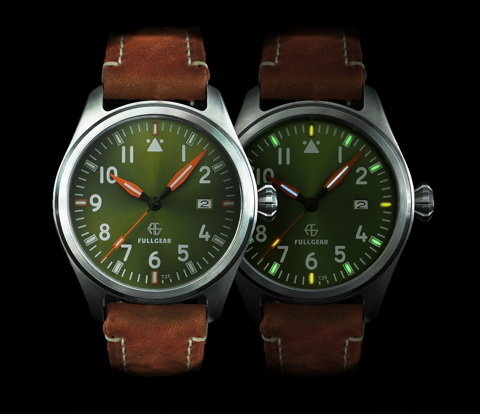 FullGear Pioneer Navigator Tritium Leather Strap 43mm Case Automatic Pilot Watch - Görsel 3