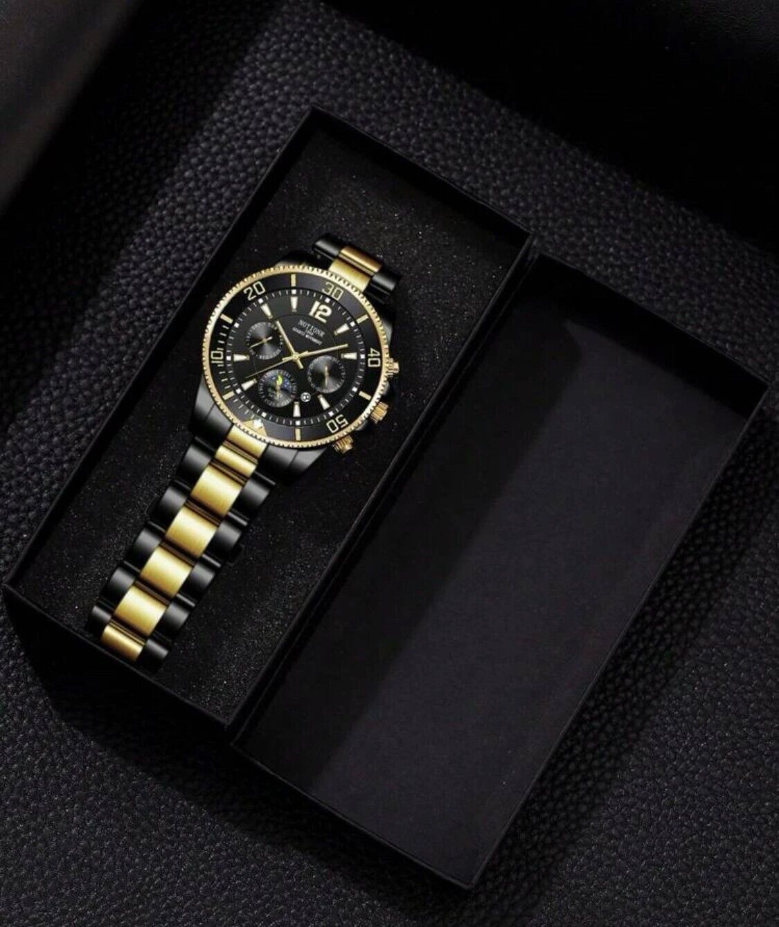 Men's Luxury Business Watch with Stainless Steel Strap Black & Gold Quartz UK - Görsel 4