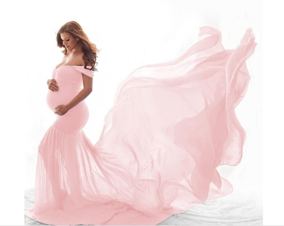 Fashion Chiffon Maternity Photography Clothes Gown Maxi Dress For Pregnant Props - Görsel 2