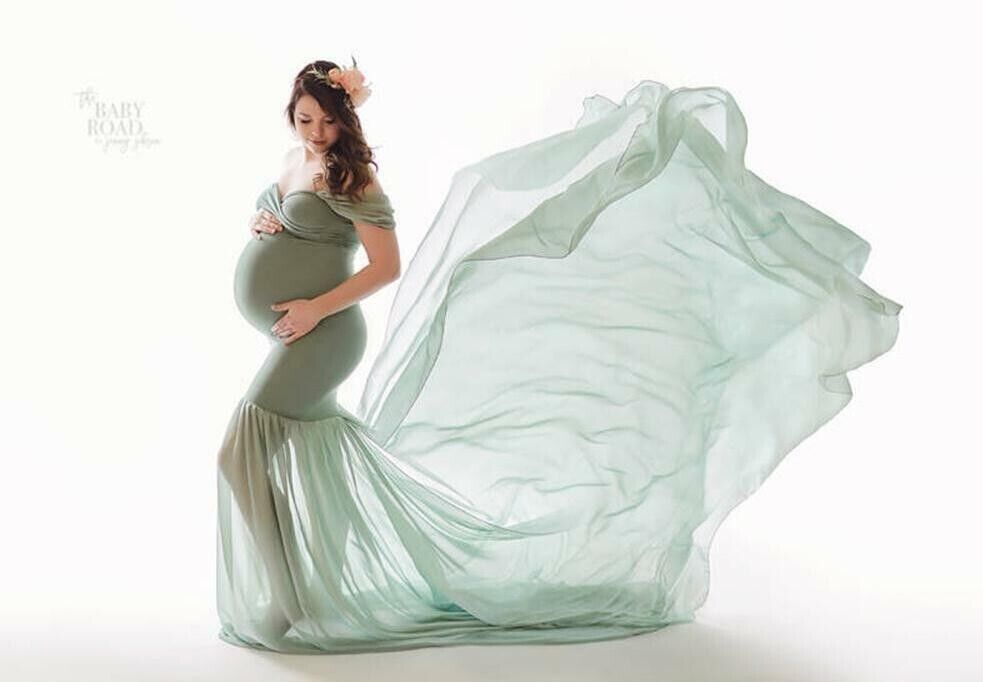 Fashion Chiffon Maternity Photography Clothes Gown Maxi Dress For Pregnant Props - Görsel 4
