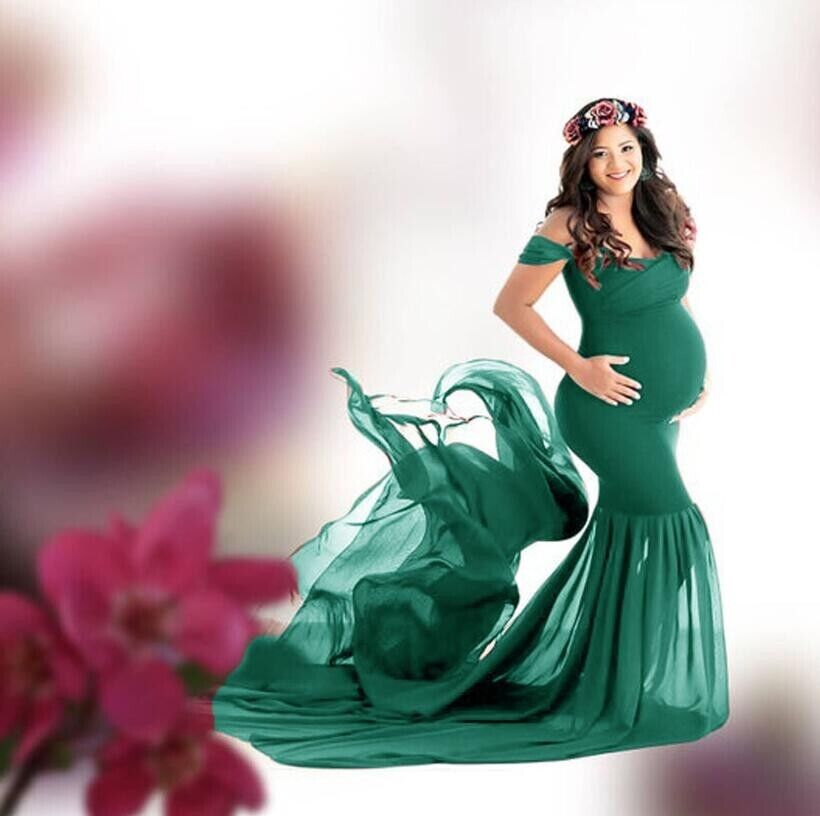 Fashion Chiffon Maternity Photography Clothes Gown Maxi Dress For Pregnant Props - Görsel 5