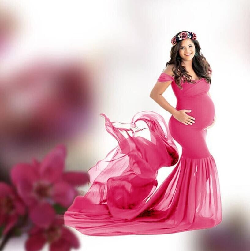 Fashion Chiffon Maternity Photography Clothes Gown Maxi Dress For Pregnant Props - Görsel 6