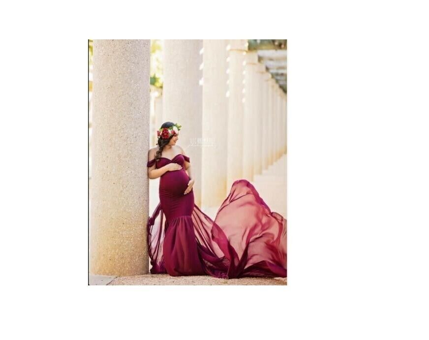 Fashion Chiffon Maternity Photography Clothes Gown Maxi Dress For Pregnant Props - Görsel 8