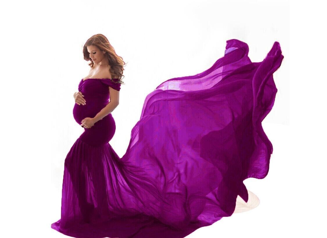 Fashion Chiffon Maternity Photography Clothes Gown Maxi Dress For Pregnant Props - Görsel 9