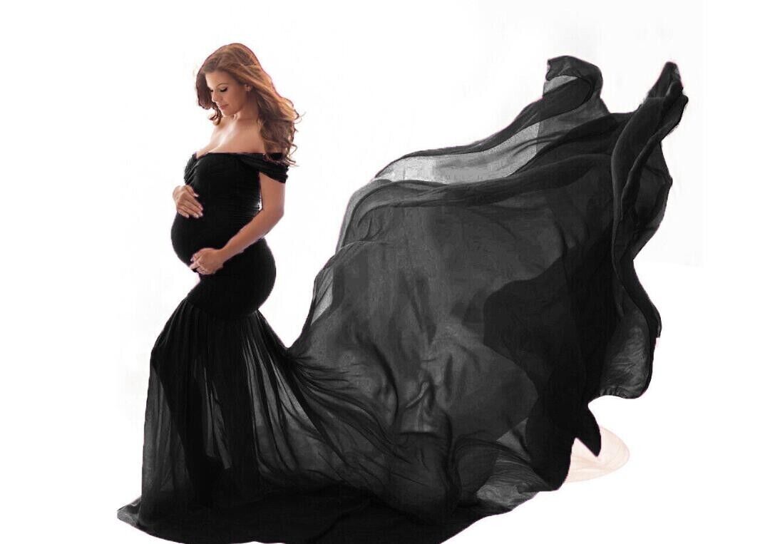 Fashion Chiffon Maternity Photography Clothes Gown Maxi Dress For Pregnant Props - Görsel 10