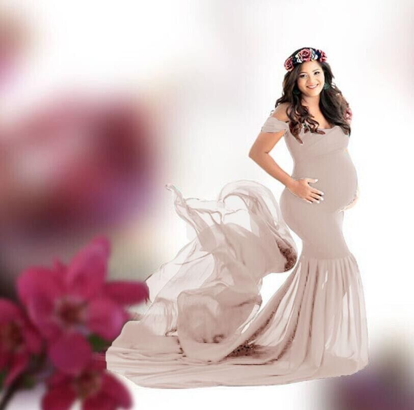 Fashion Chiffon Maternity Photography Clothes Gown Maxi Dress For Pregnant Props - Görsel 11