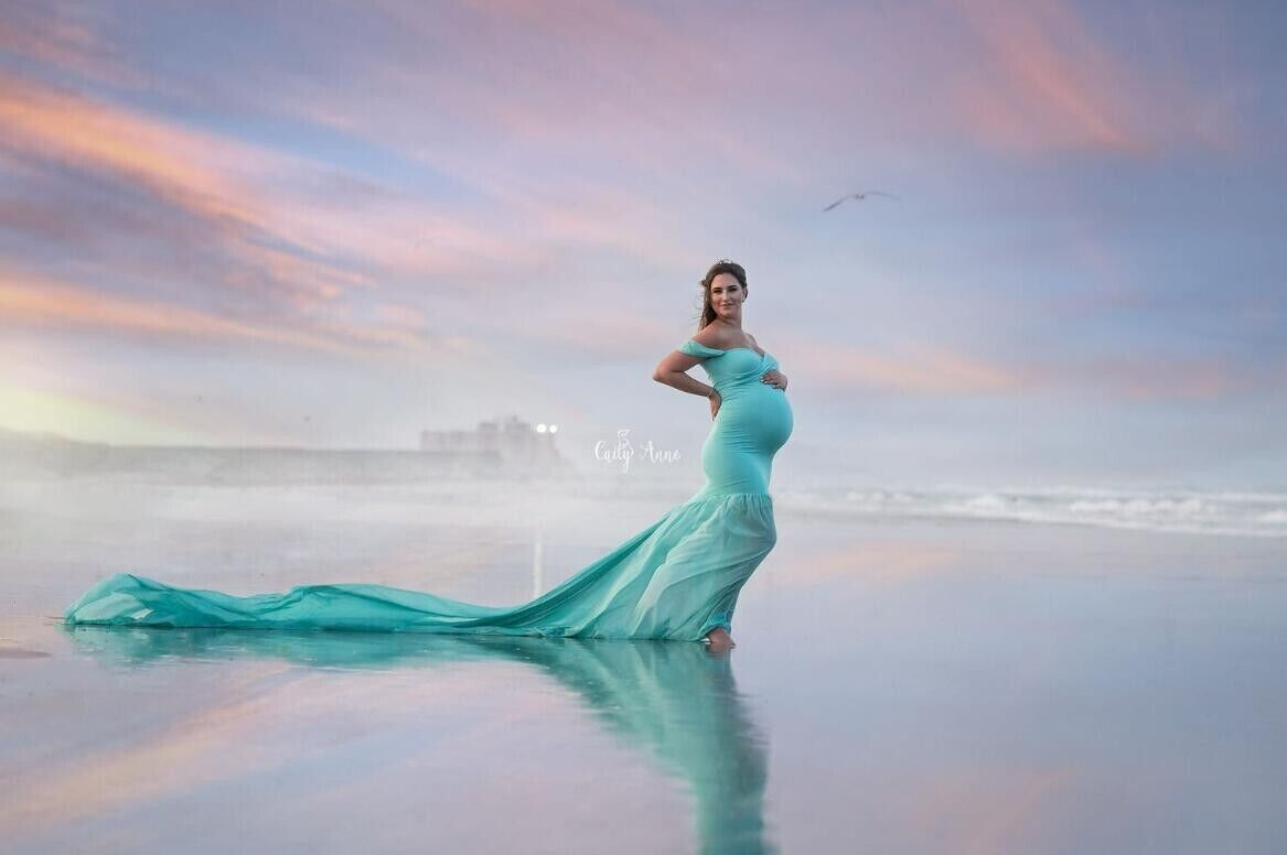 Fashion Chiffon Maternity Photography Clothes Gown Maxi Dress For Pregnant Props - Görsel 12