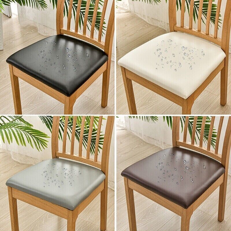 Waterproof Dining Chair Covers Cushion Seat Slipcover PU Leather Stretch Black - Görsel 4