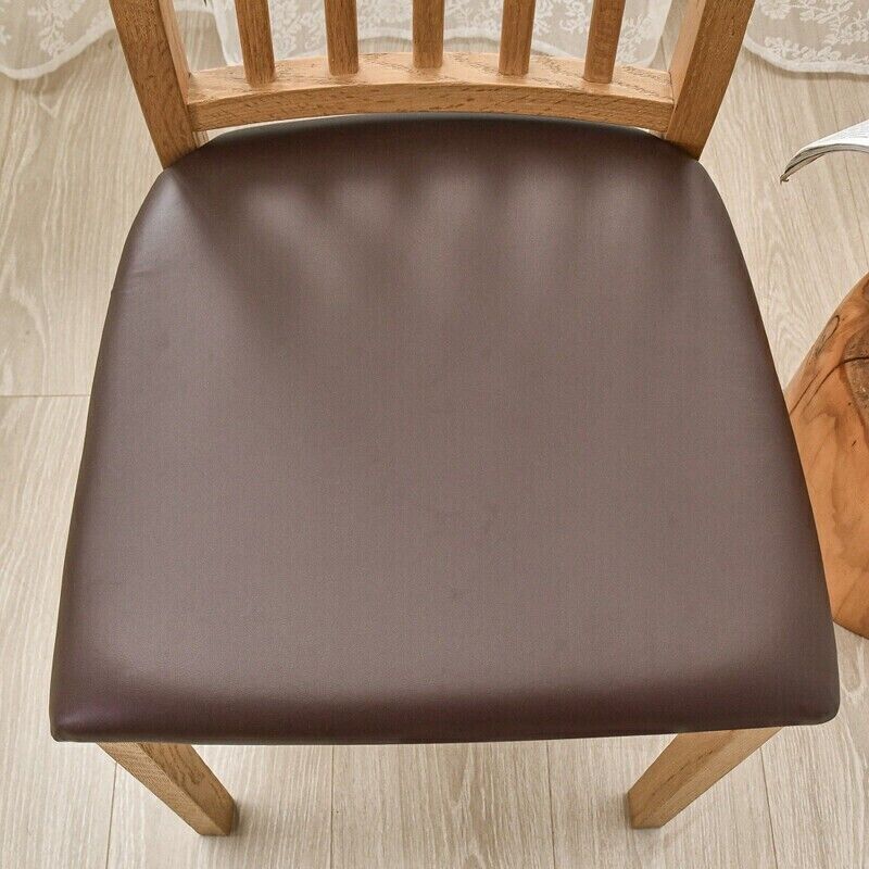 Waterproof Dining Chair Covers Cushion Seat Slipcover PU Leather Stretch Black - Görsel 5