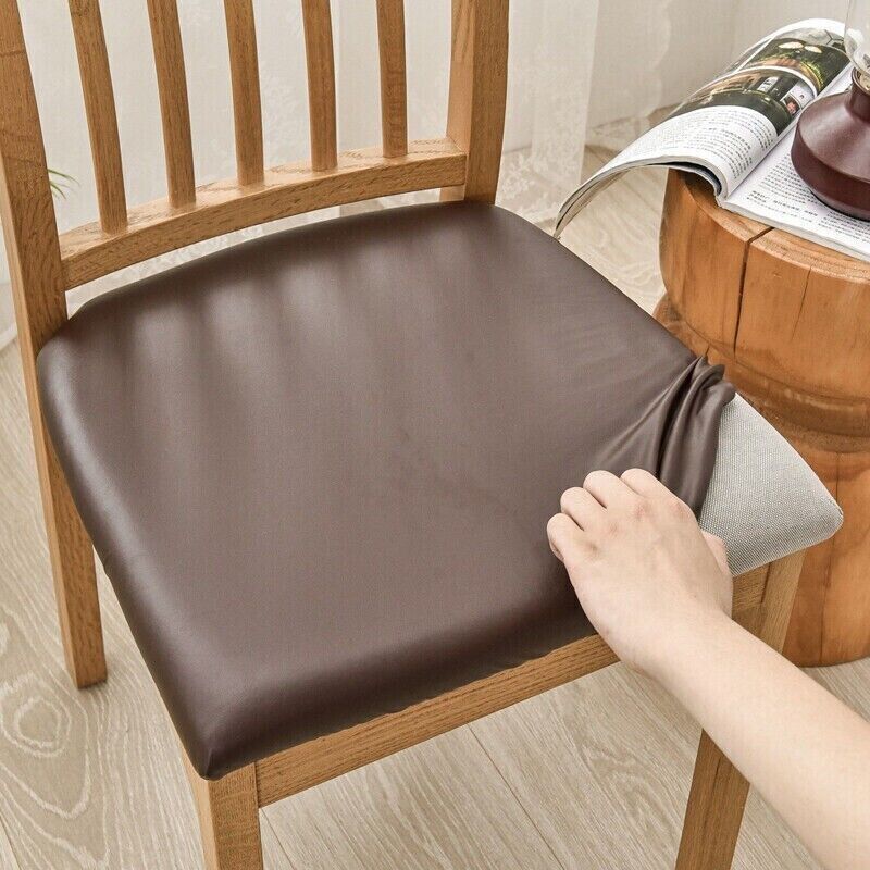 Waterproof Dining Chair Covers Cushion Seat Slipcover PU Leather Stretch Black - Görsel 6