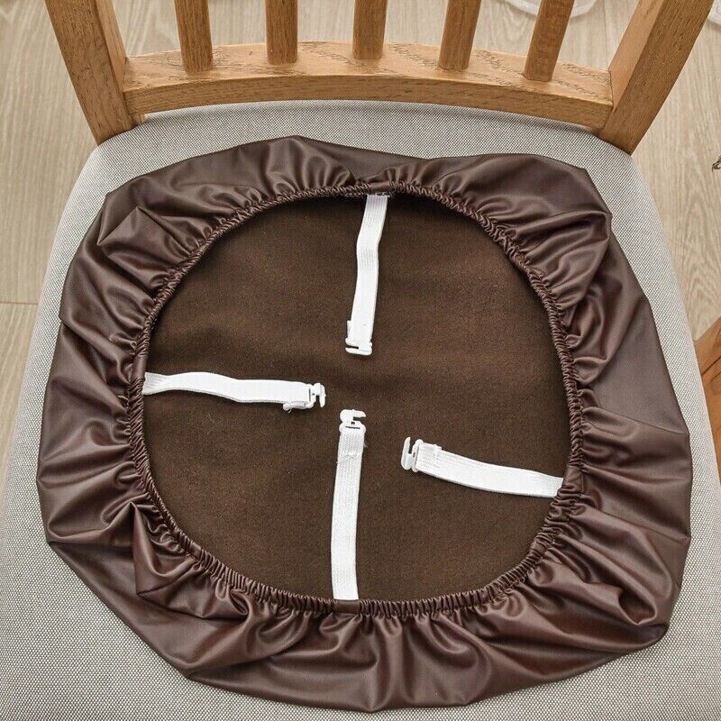 Waterproof Dining Chair Covers Cushion Seat Slipcover PU Leather Stretch Black - Görsel 9