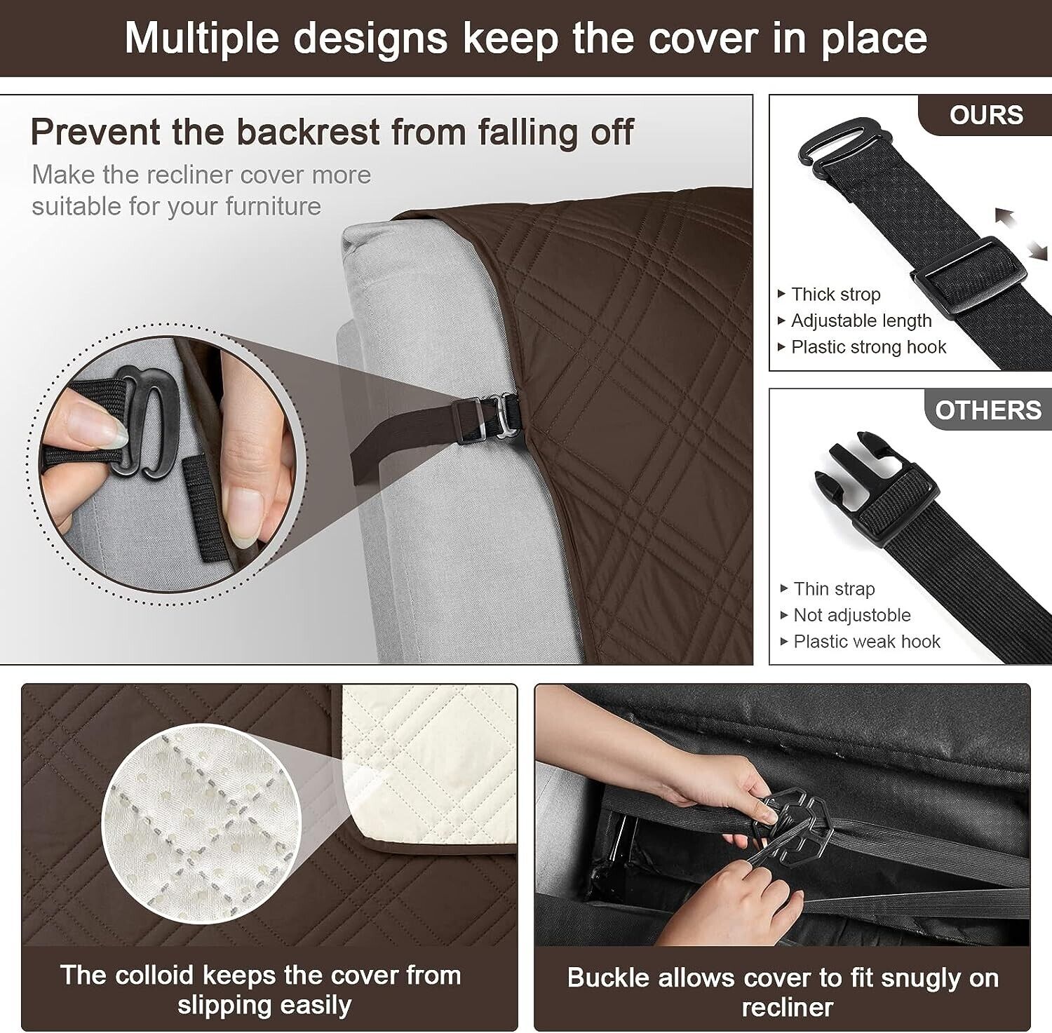 Waterproof Recliner Chair Cover, Non Slip Covers with Pocket, Washable Reclining - Görsel 6