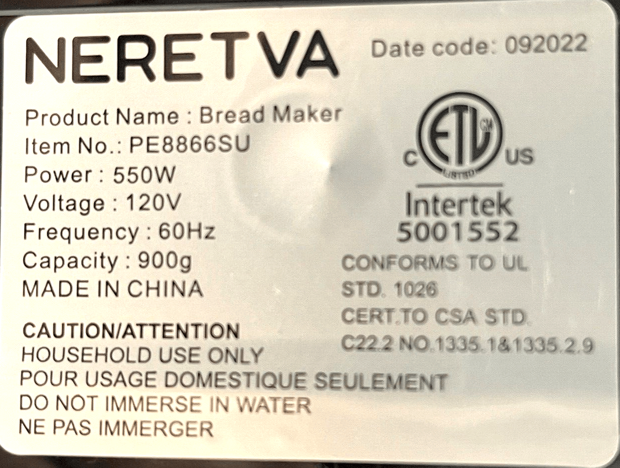 Neretva - Countertop Bread Maker - PE8866SU - 2 lb Loaf, 20 Settings, Time Delay - Görsel 2