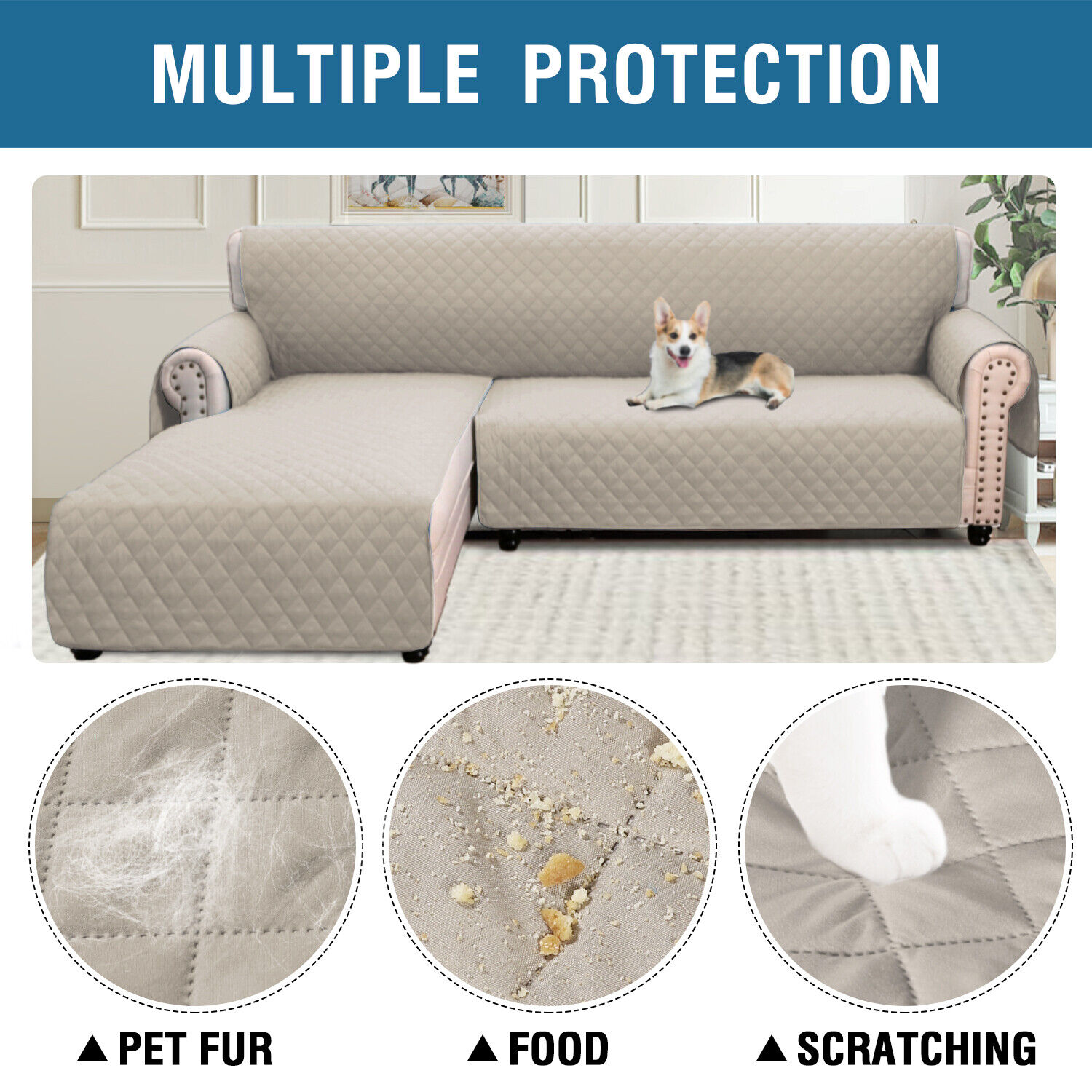 Sofa Slipcover L Shape Sofa Seat Mat Cover Sectional Couch Cover for Kids Dog - Görsel 10