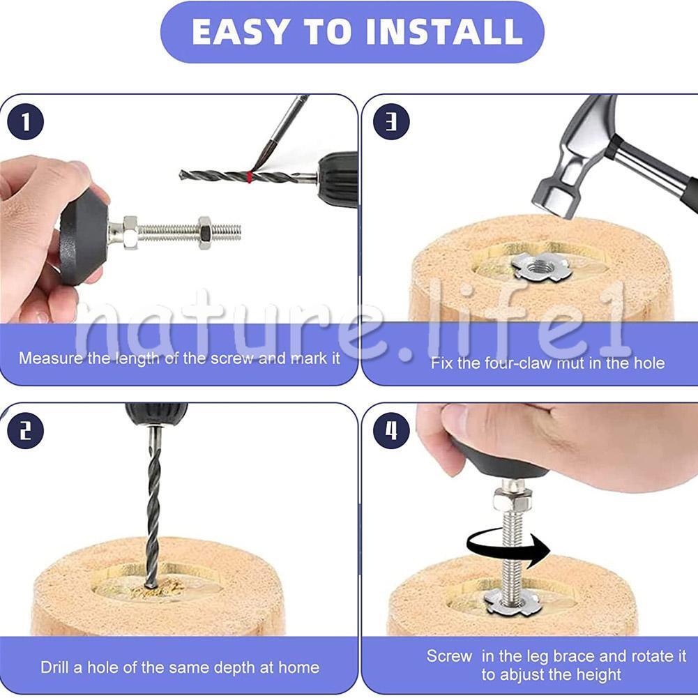 4PCS D40*M8*50 Levelling Height Adjustable Machine Furniture Feet with Lock Nut - Görsel 5