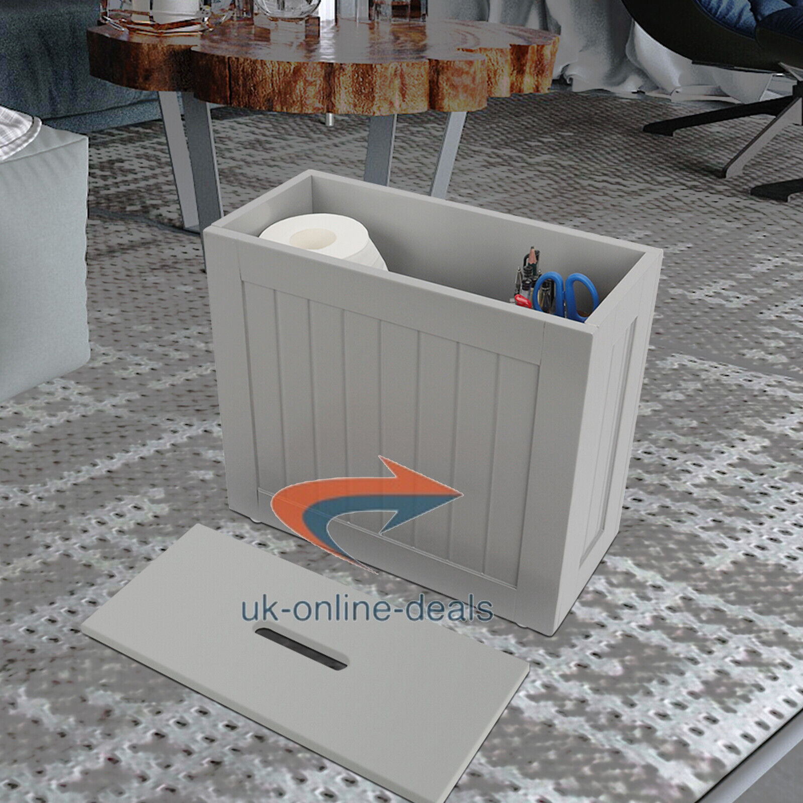Wooden Grey Bathroom Storage Box Cleaning Products Toilet Tidy Unit with Lid New - Görsel 1