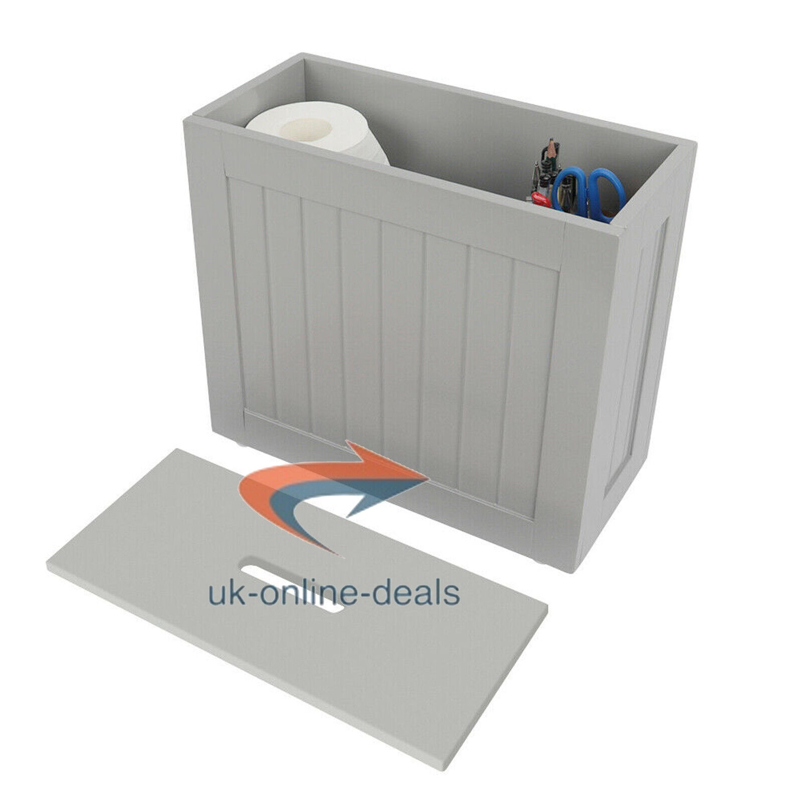 Wooden Grey Bathroom Storage Box Cleaning Products Toilet Tidy Unit with Lid New - Görsel 2