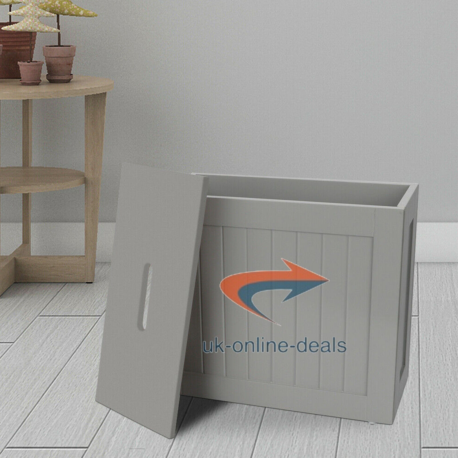 Wooden Grey Bathroom Storage Box Cleaning Products Toilet Tidy Unit with Lid New - Görsel 3
