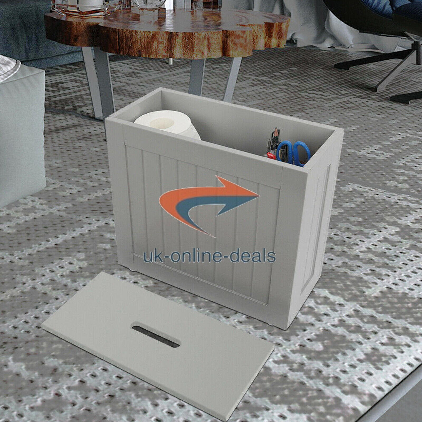 Wooden Grey Bathroom Storage Box Cleaning Products Toilet Tidy Unit with Lid New - Görsel 4