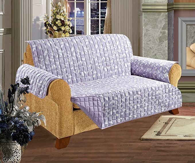 Quilted Pet Dog Children Kids Furniture Protector Slip Cover, Leaf Design Lilac - Görsel 1