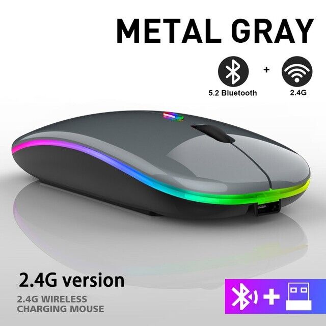 2.4GHz Wireless Optical Mouse USB Rechargeable RGB Cordless Mice For PC Laptop - Görsel 3