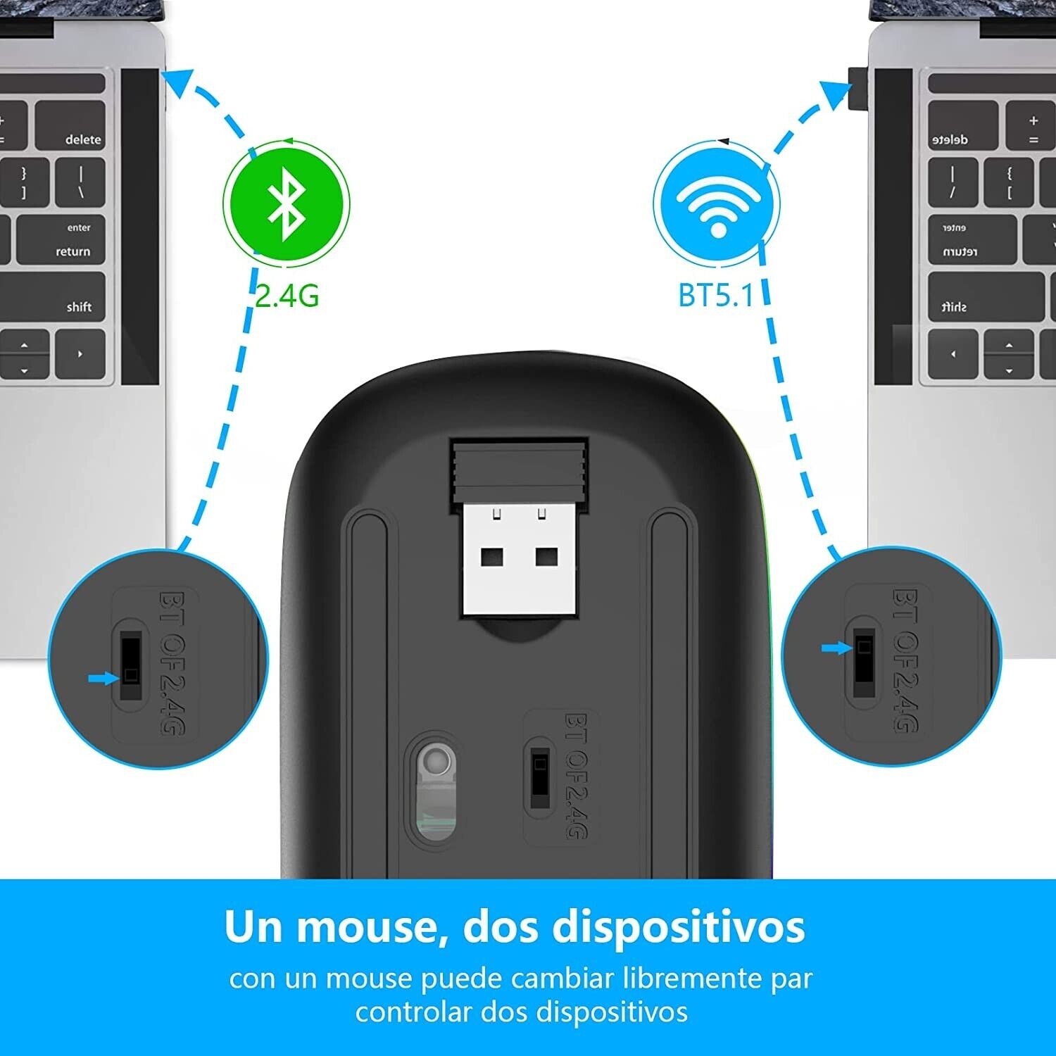 MOUSE BLUETOOTH WIRELESS SENZA FILI RICARICABILE OTTICO USB DA GAMING SILENZIOSO - Görsel 3