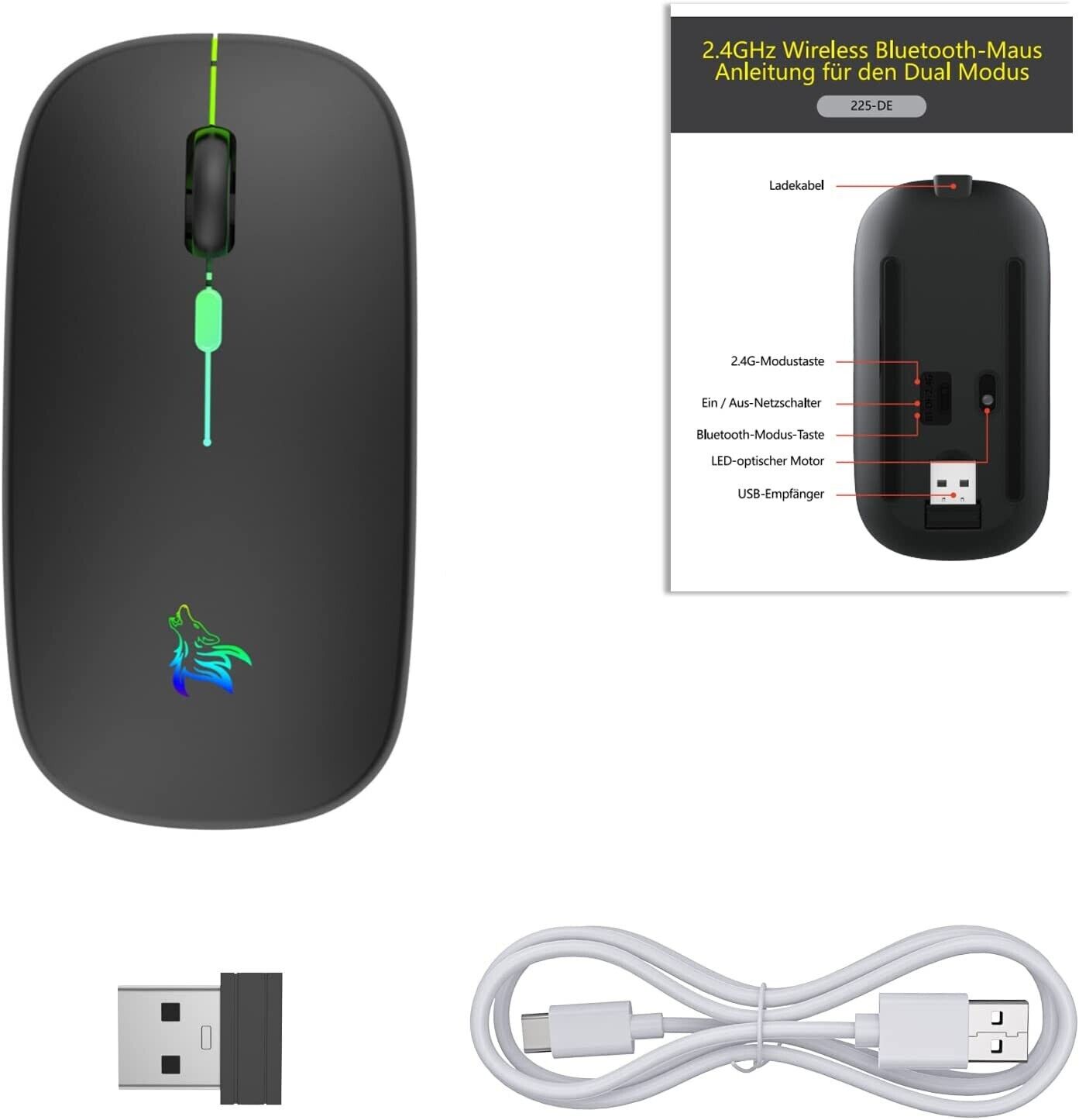 MOUSE BLUETOOTH WIRELESS SENZA FILI RICARICABILE OTTICO USB DA GAMING SILENZIOSO - Görsel 4