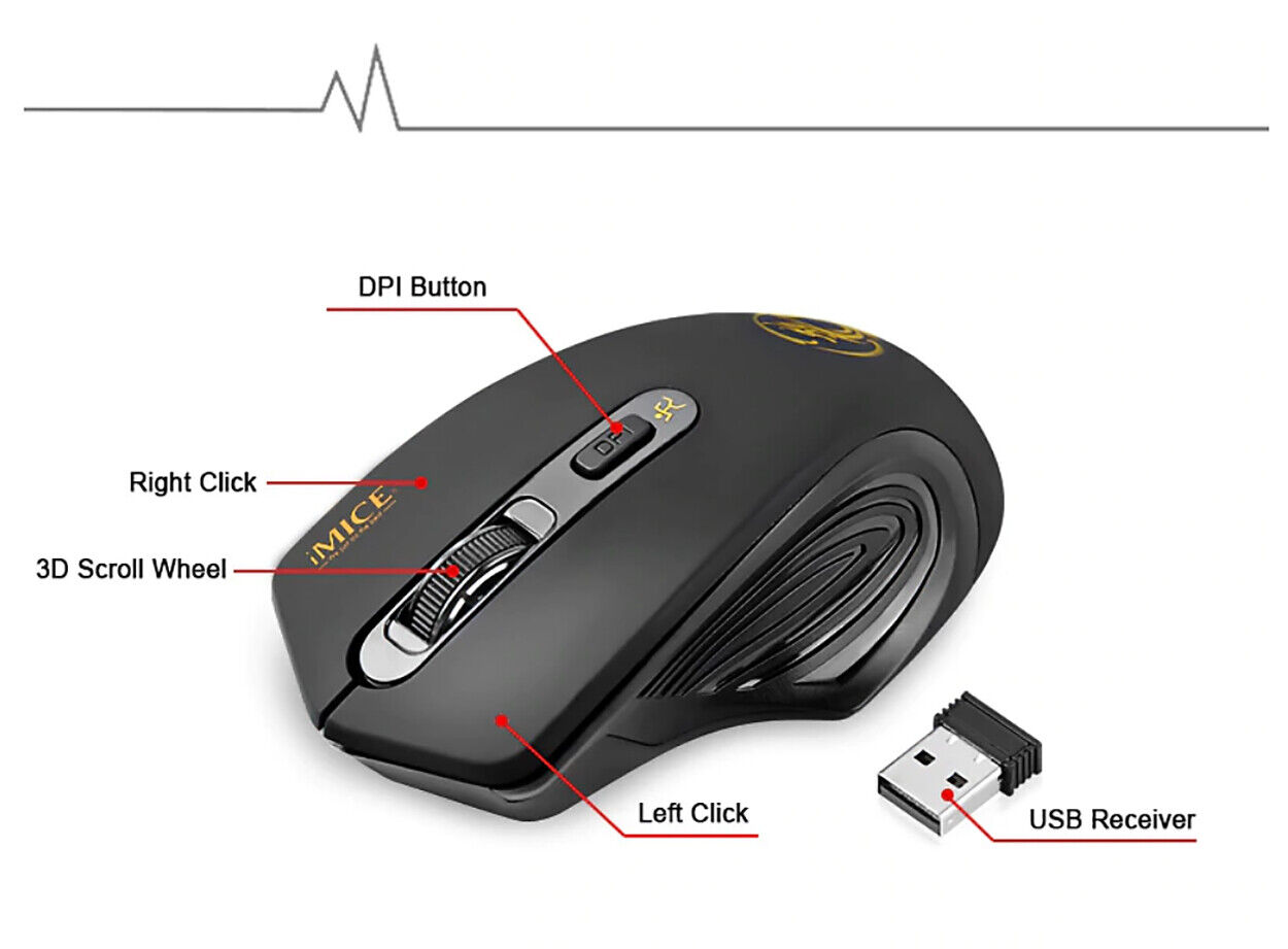 Mouse Souris Sans Fil Optique 2,4 Ghz 2000 DPI réglable USB 3.0 Noir SILENCIEUSE - Görsel 3