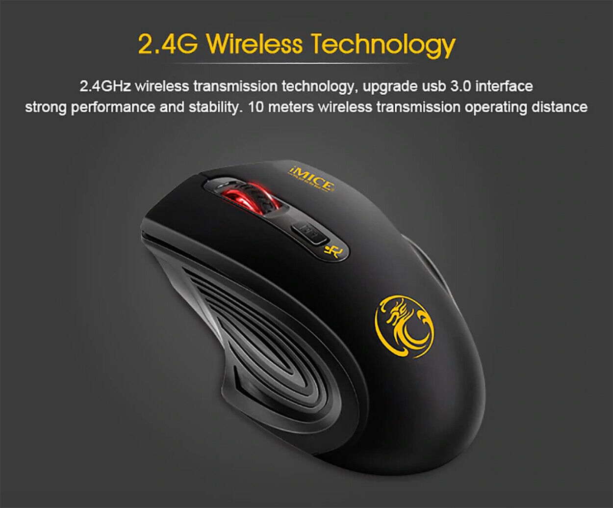 Mouse Souris Sans Fil Optique 2,4 Ghz 2000 DPI réglable USB 3.0 Noir SILENCIEUSE - Görsel 4