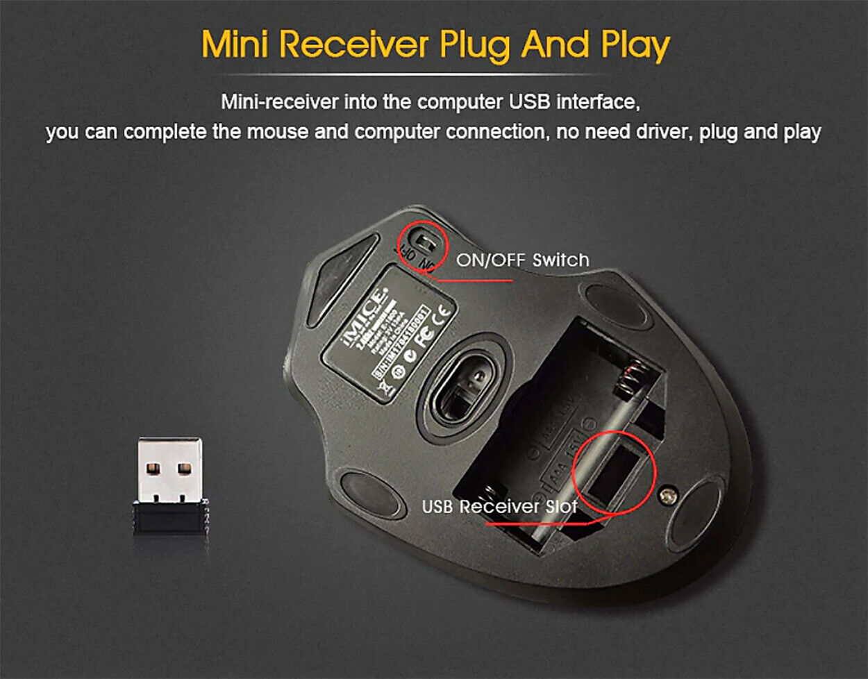 Mouse Souris Sans Fil Optique 2,4 Ghz 2000 DPI réglable USB 3.0 Noir SILENCIEUSE - Görsel 8