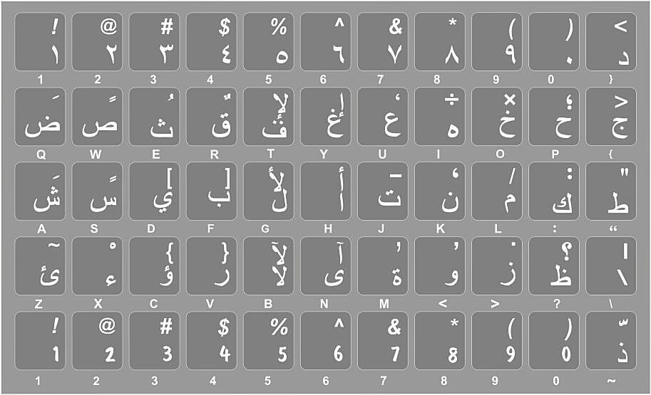 ARABIC KEYBOARD STICKERS COMPUTER LAPTOP TRANSPARENT ANTIGLARE WHITE LETTERS - Görsel 2