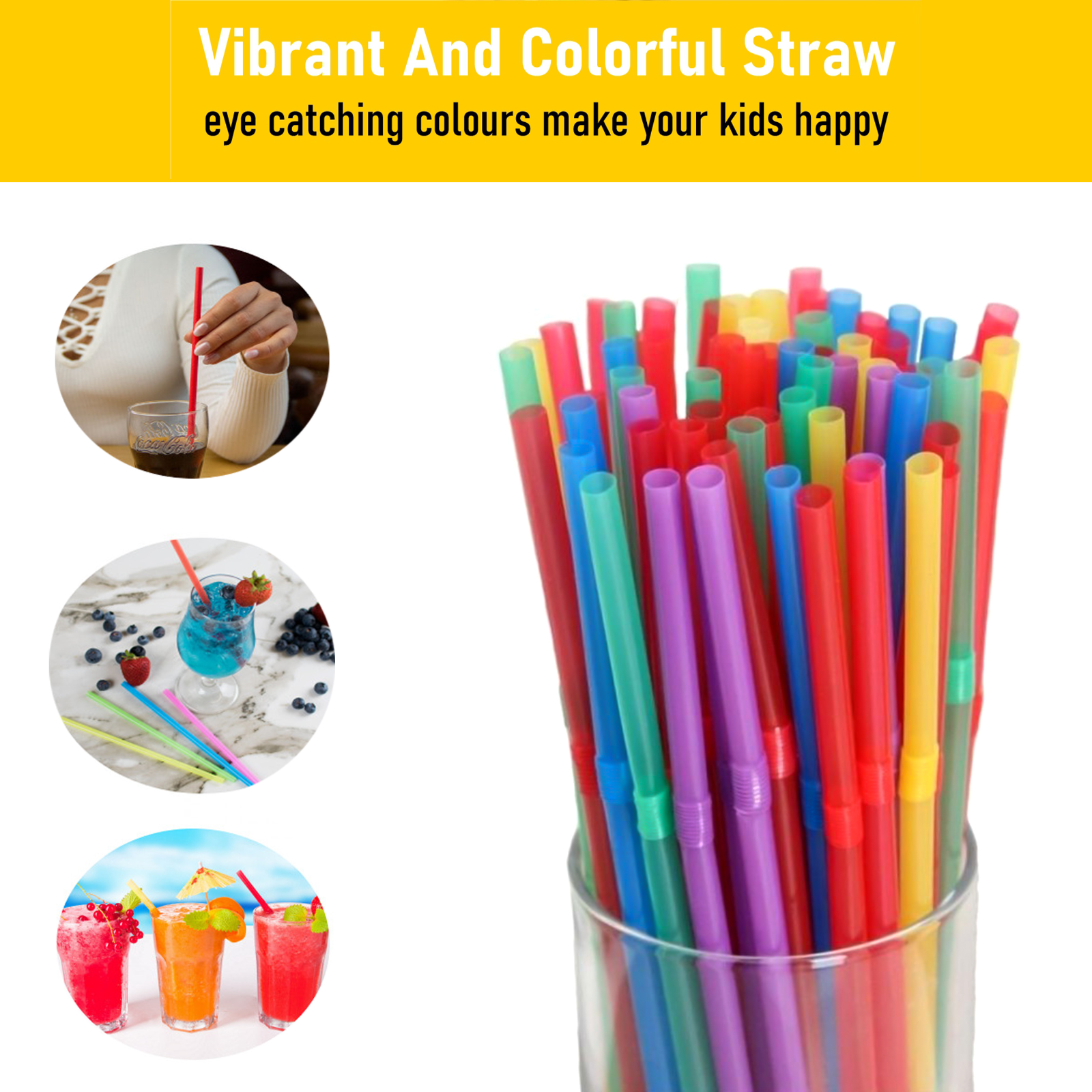 100 x Straws Plastic Bendy Colourful Straws Birthday Wedding Summer Party Drink - Görsel 2