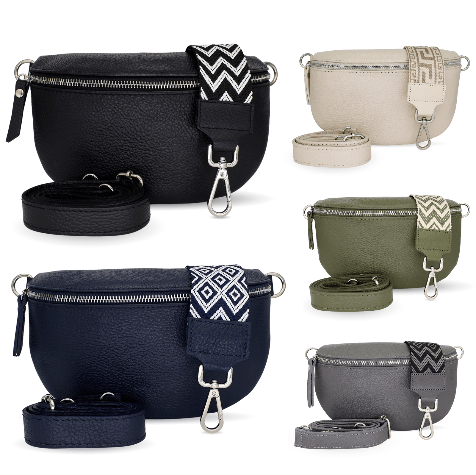 Bauchtasche Leder Damen Crossbody Bag Schultertasche Handtasche mit Schultergurt - Görsel 1