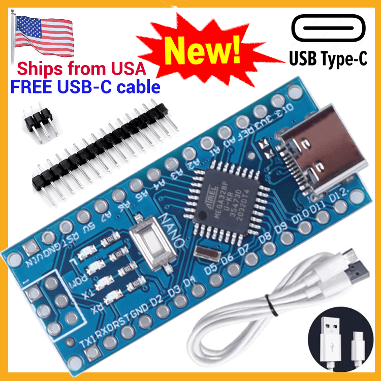 **NEW!** USB-C V3.0 ATMEGA328P CH340 Board COMPATIBLE WITH ARDUINO NANO IDE - Görsel 1