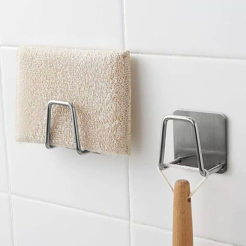 Kitchen StainlessSteel Sponges Holder Hanging Rack Drain Drying Wall Accessories - Görsel 3