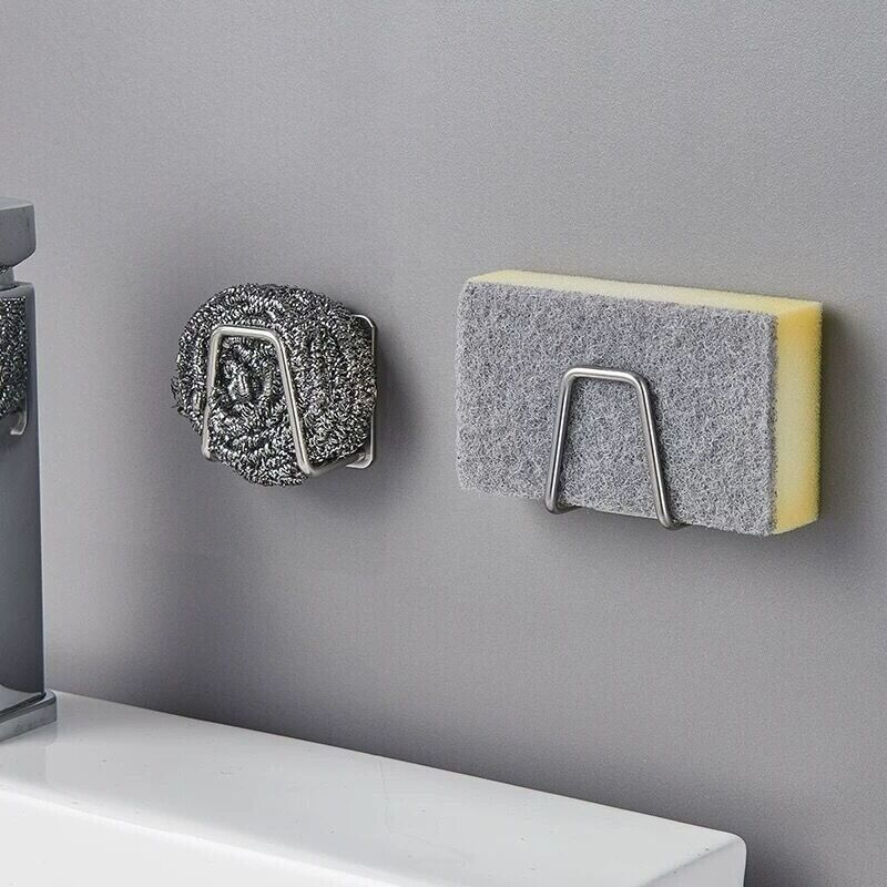 Kitchen StainlessSteel Sponges Holder Hanging Rack Drain Drying Wall Accessories - Görsel 4