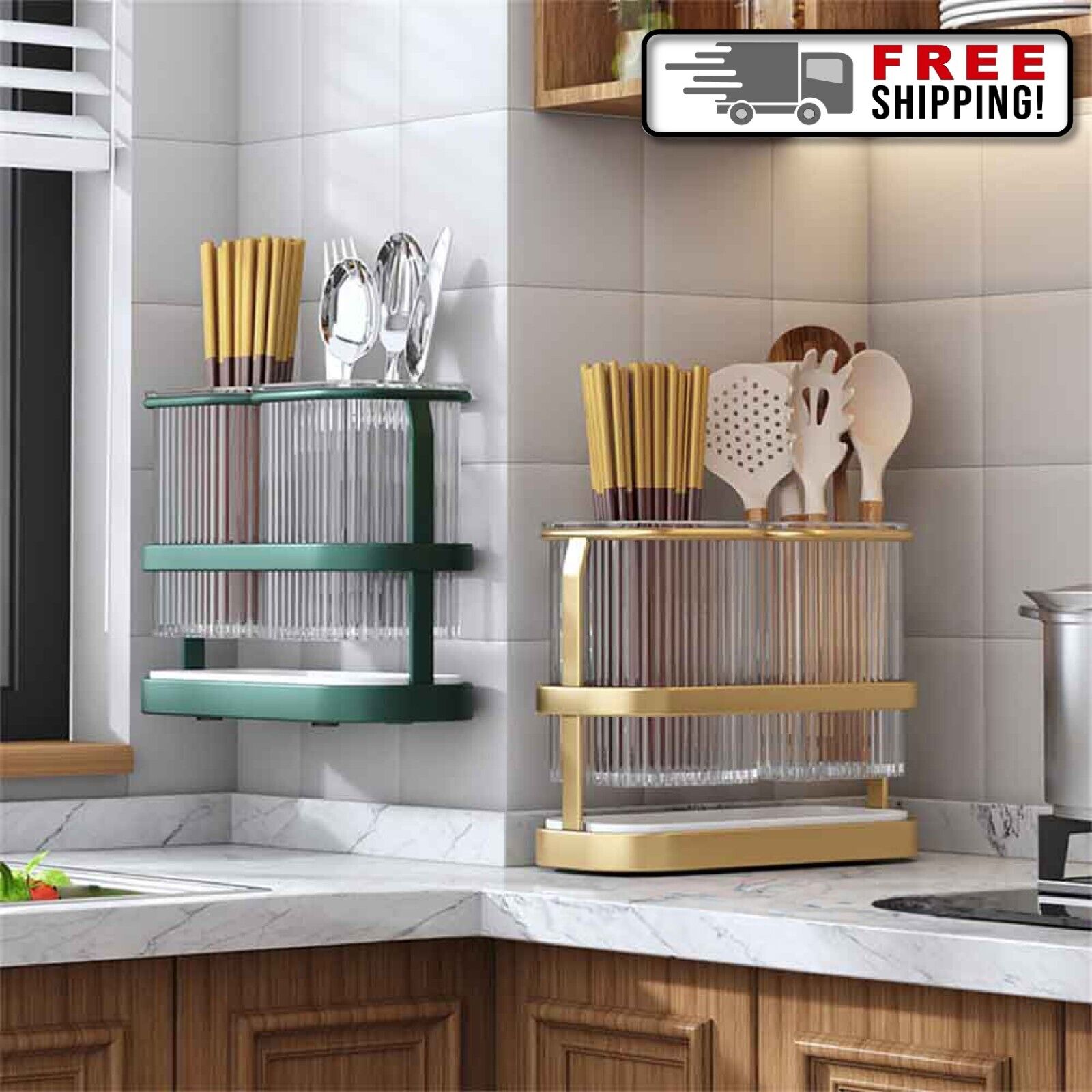 Kitchen Spoon Fork Drain Rack Cutlery Storage Organizer - Görsel 1