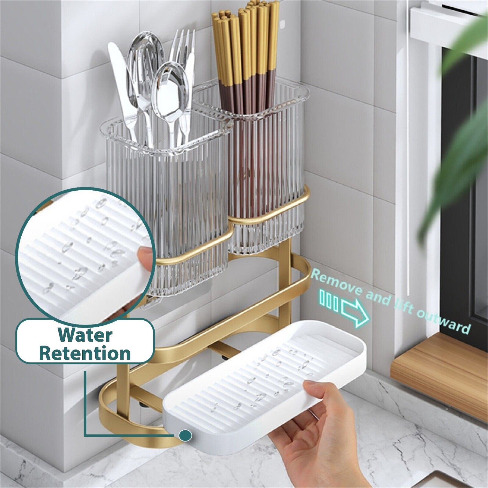 Kitchen Spoon Fork Drain Rack Cutlery Storage Organizer - Görsel 4