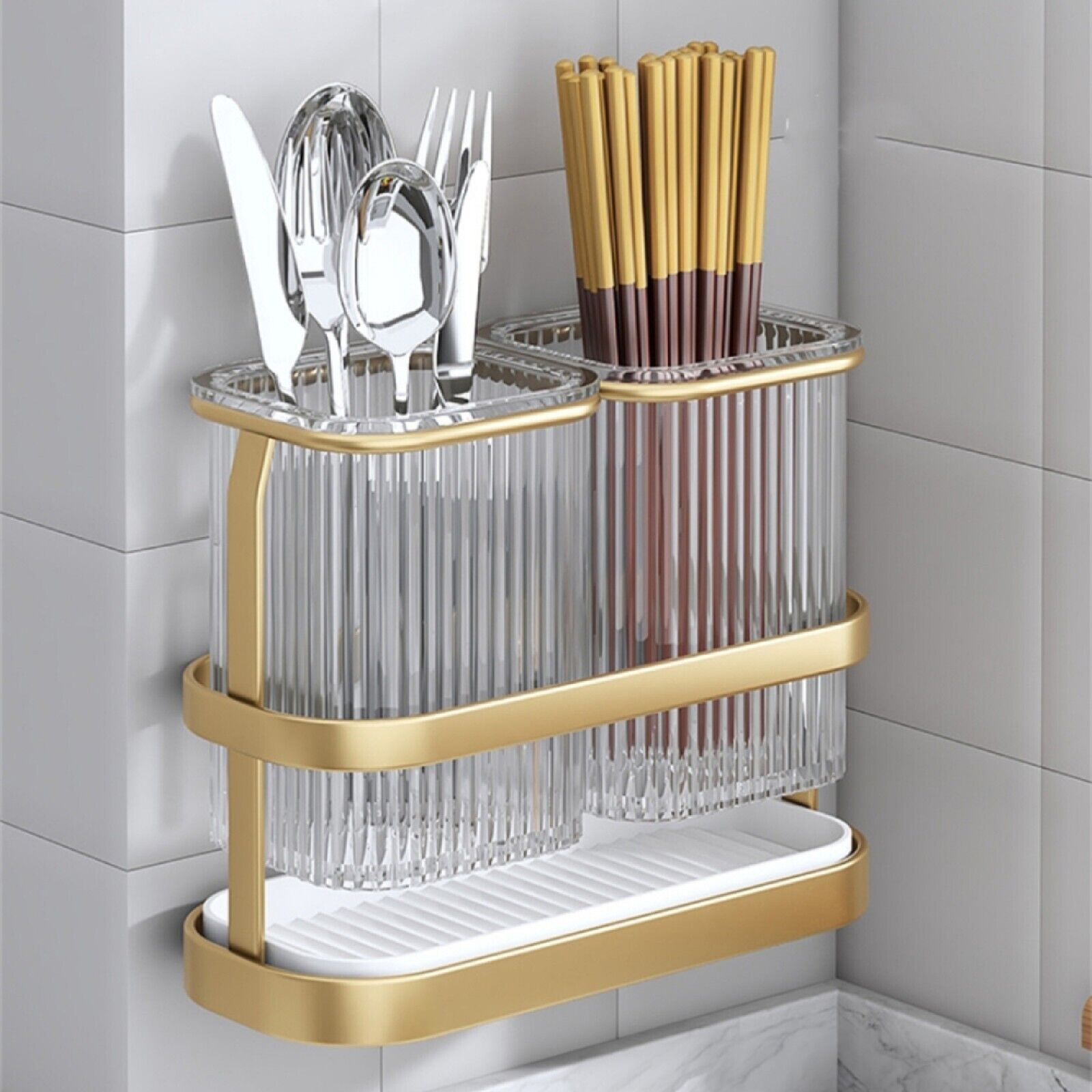 Kitchen Spoon Fork Drain Rack Cutlery Storage Organizer - Görsel 5