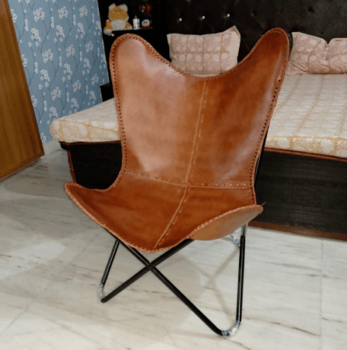 Vintage Ten Retro Leather Handmade Butterfly Chair Full Folding Relax Arm Chair - Görsel 5