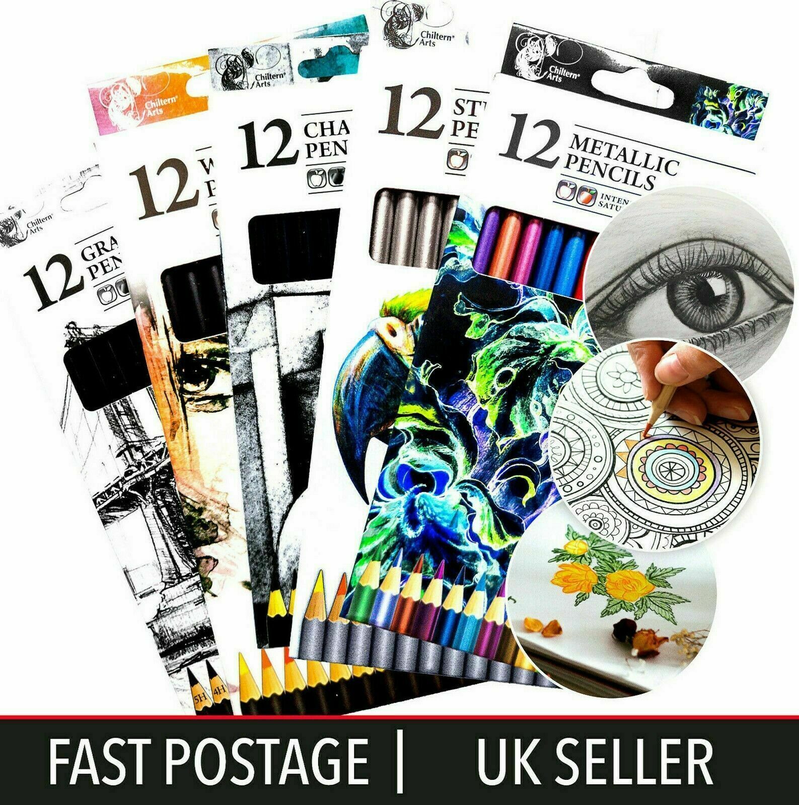 12 Sketching Pencils Tones Drawing Shades Art Artist Graded Studio Water Colour - Görsel 1