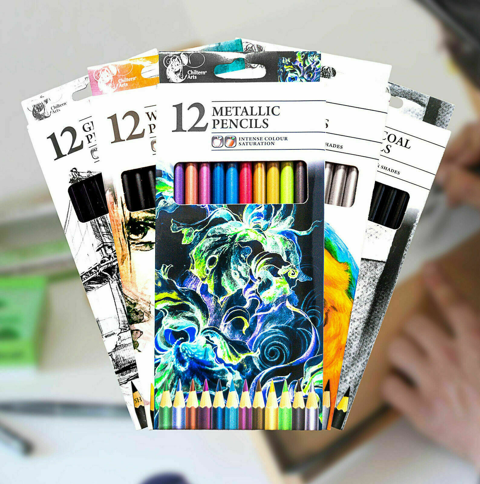 12 Sketching Pencils Tones Drawing Shades Art Artist Graded Studio Water Colour - Görsel 4
