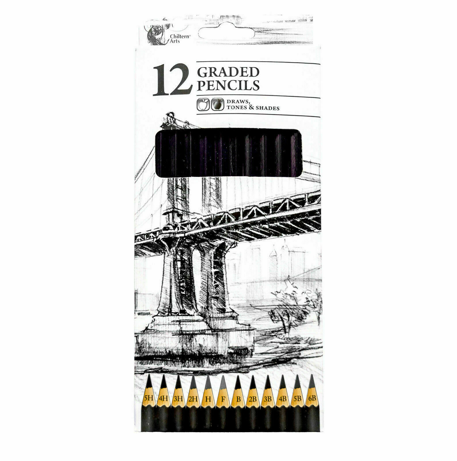 12 Sketching Pencils Tones Drawing Shades Art Artist Graded Studio Water Colour - Görsel 5