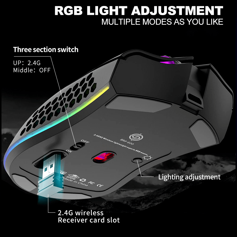 Wireless Mouse Gaming Rechargeable Optical Mouse Cordless 7 Color LED Backlit PC - Görsel 2