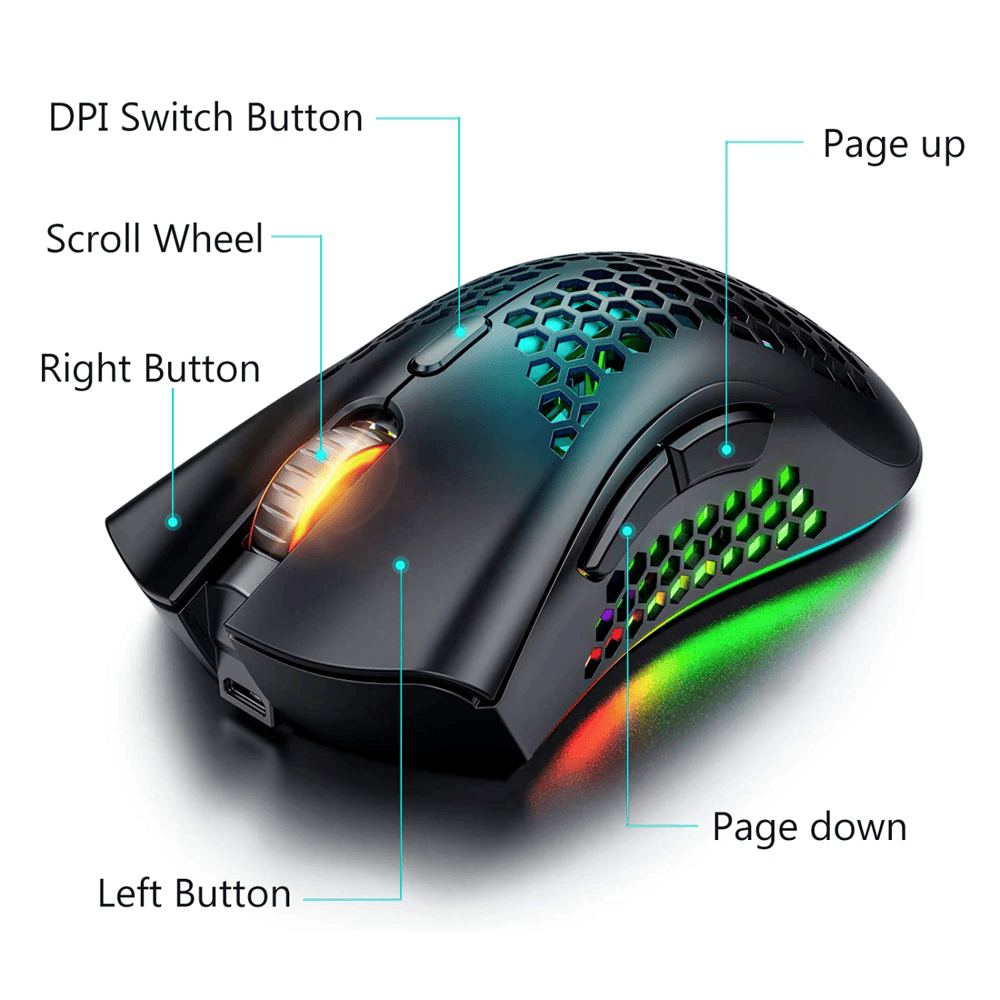 Wireless Mouse Gaming Rechargeable Optical Mouse Cordless 7 Color LED Backlit PC - Görsel 6